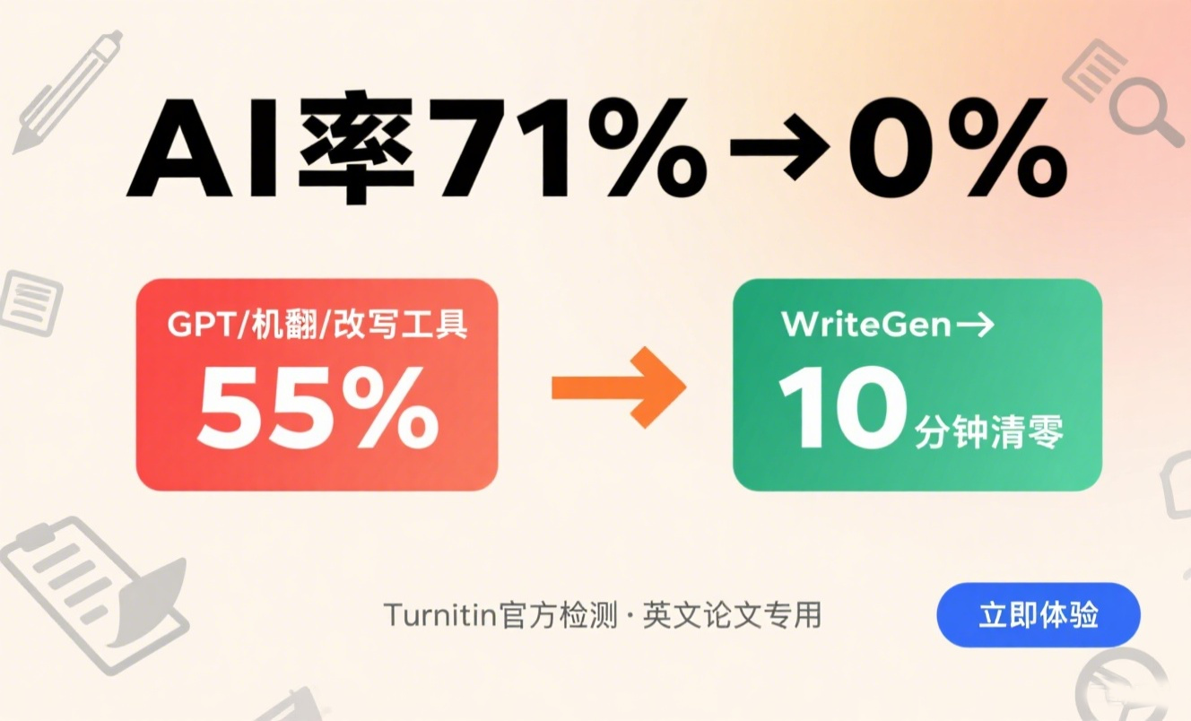 留学生论文 AI 率爆表？从 71% 降至 0%！WriteGen 助你 Turnitin 检测轻松过关